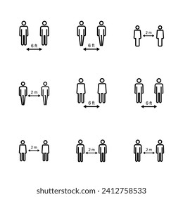 Social distance icon set. social distancing icon. self quarantine sign