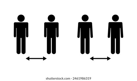 Conjunto de iconos de distancia social. icono de distanciamiento social. signo de cuarentena automática