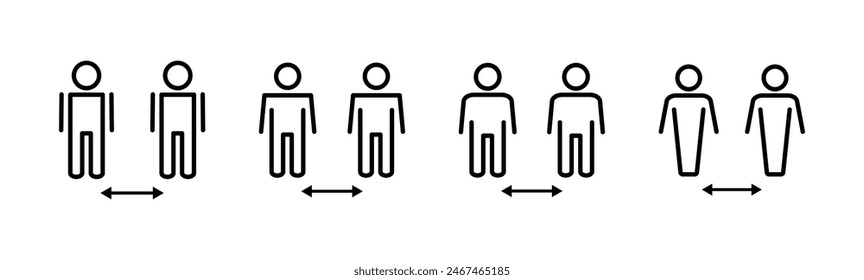 Conjunto de iconos de distancia social. icono de distanciamiento social. signo de cuarentena automática