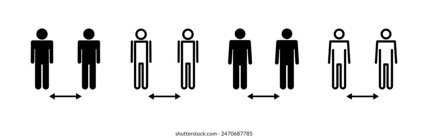Conjunto de iconos de distancia social. icono de distanciamiento social. signo de cuarentena automática