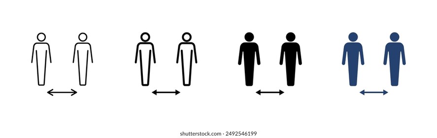 Conjunto de iconos de distancia social. icono de distanciamiento social. signo de cuarentena automática