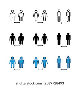 Social distance icon set. social distancing icon. self quarantine sign