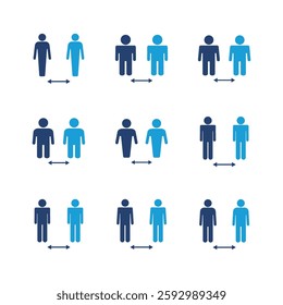 Social distance icon set. social distancing icon. self quarantine sign