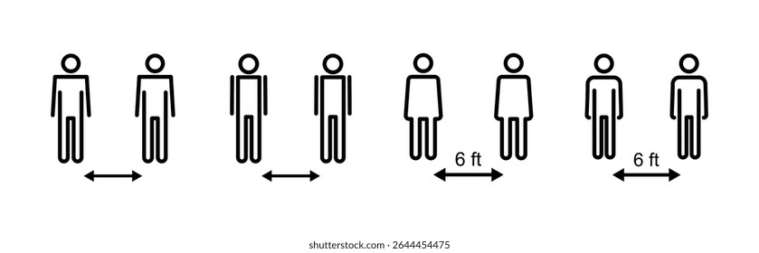 ícone Distância social definido. ícone distanciamento social. sinal de auto quarentena