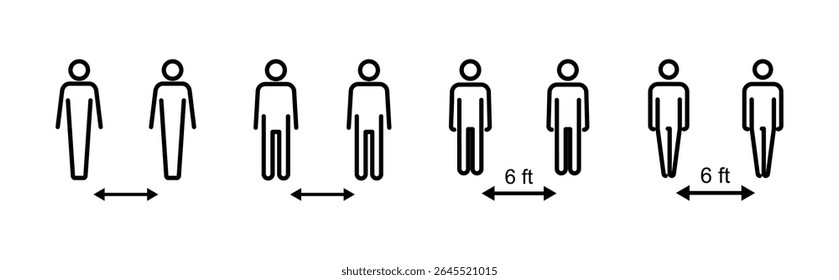 ícone Distância social definido. ícone distanciamento social. sinal de auto quarentena