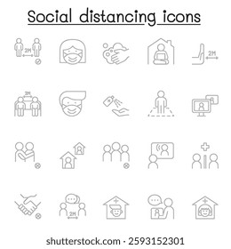 Social distance icon set in thin line style