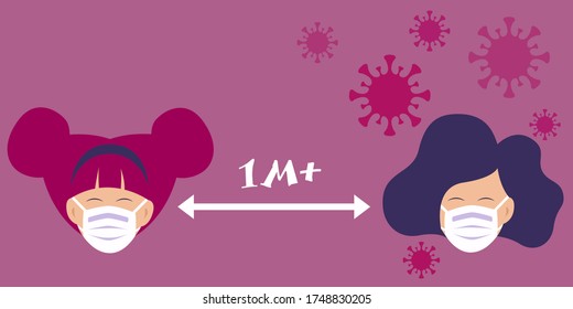 Social distance icon symbol of corona virus icon. Vector flat illustration in modern style.