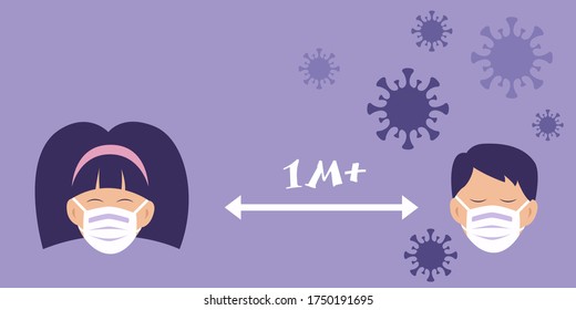 Social distance icon symbol of corona virus icon. Vector flat illustration in modern style.