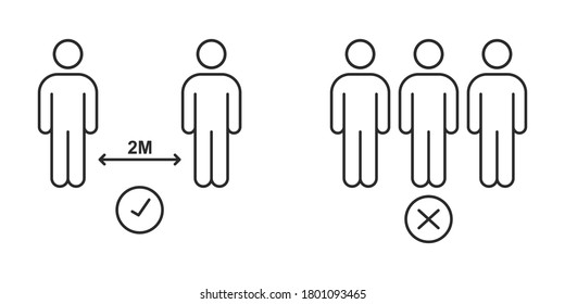social distance icon thin line style, measure distance protection from spread virus on white background,  people isolation from coronavirus,  vector illustration