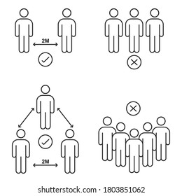 social distance icon thin line style, measure distance protection from spread virus on white background,  people isolation from coronavirus,  vector illustration