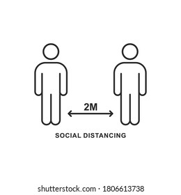 social distance icon thin line style, measure distance protection from spread virus on white background,  people isolation from coronavirus,  vector illustration