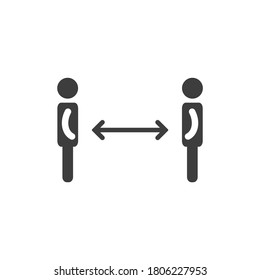 social distance icon. Two humans, men or persons and arrow isolated on white. Keep distance sign. people isolation.