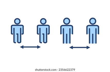 Vector de icono de distancia social. signo y símbolo de distanciamiento social. signo de cuarentena automática