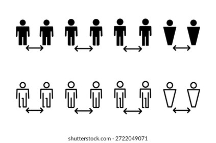 Vector de icono de distancia social. signo y símbolo de distanciamiento social. signo de cuarentena propia
