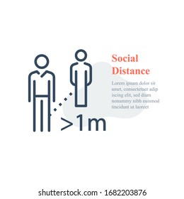 Social Distance, Keep Away, Avoid Contact, Self Isolation, Two People Standing, Vector Line Icon