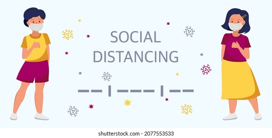 Social distance, keep a distance in society. The distance between children at school and kindergarten. Stop the spread of the COVID-19 virus.