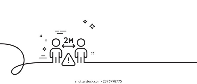 Icono de línea de distancia social. Una línea continua con curl. Señal de aislamiento de la gente. Símbolo de reglas de prevención. Banda de contorno único de distancia social. Patrón de curva de bucle. Vector