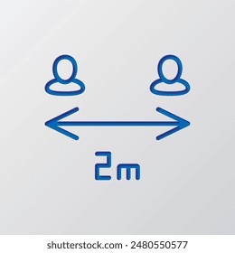 Social distance logo simple icon vector. Flat design. Paper cut design. Cutted blue symbol with shadow. Gray background.ai