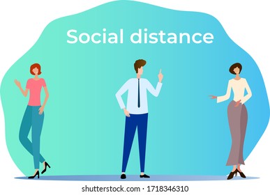 Social distance.The man explains to other people the importance of distance during quarantine.Flat vector illustration.