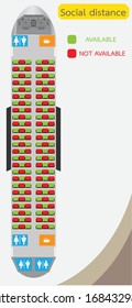 Social Distance On  Airplane Transportation Seat Map