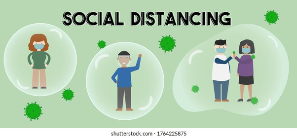 social distance on bubble. social distancing for corona virus