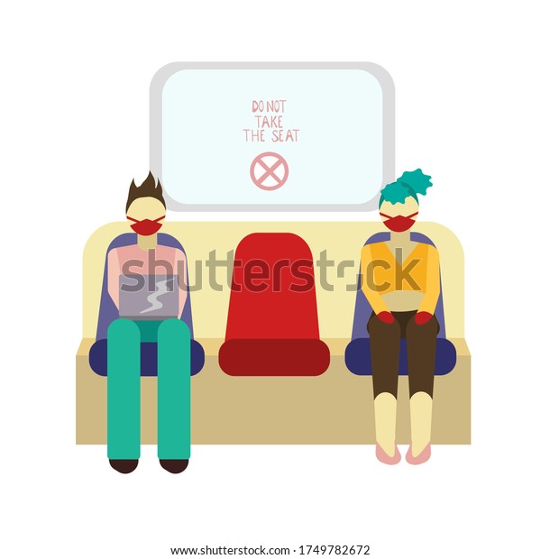 Social distance on subway for Pandemic Period\
on white isolated background made as a vector illustration for\
prints on booklets, posters, making decor of websites for Subway\
Rules or Keeping\
Distance.
