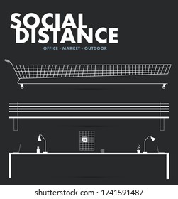 Social Distance. Outdoor, market, shopping, street, park and open space. Living with a pandemic. Covidien-19.