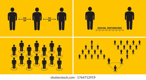 Social distance people to protect against spread of viral diseases. People keep their distance in public society at a meeting with the epidemic.