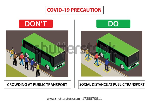 Social distance at\
public transport. Poster for maintain social distance at office\
travel bus. Travel poster for covid 19 virus. People are travel in\
bus with safe\
distancing.
