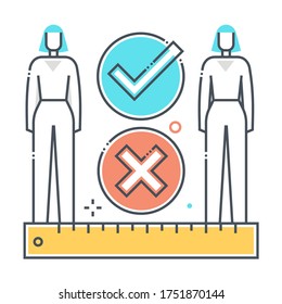 Social distance related color line vector icon, illustration. The icon is about meter, feet, ruler, protection, corona virus, contamination, epidemic. The composition is infinitely scalable.