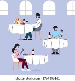 social distance in restaurant, people keep distance to avoid the spread of the coronavirus or covid 19 vector illustration design