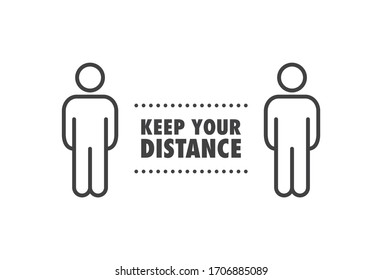 Social distance sign. Keep your distancing from other people in public. Coronavirus pandemic preventive measures. People pictogram vector icon.