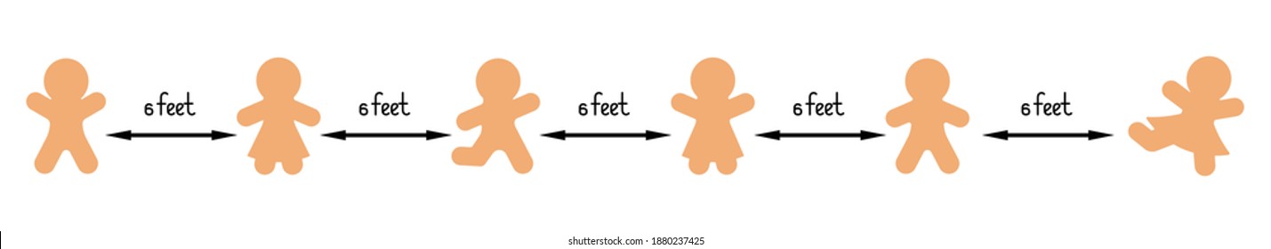 Social distance. Silhouettes of people with an arrow between them. Distance 6 feet. Measures taken due to the spread of the coronavirus infection COVID-19. Collection of vector icons. Isolated.