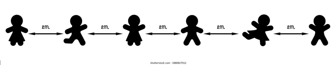 Social distance. Silhouettes of people with an arrow between them. Distance 2 meters. Measures taken due to the spread of the coronavirus infection COVID-19. Collection of vector icons. Isolated.