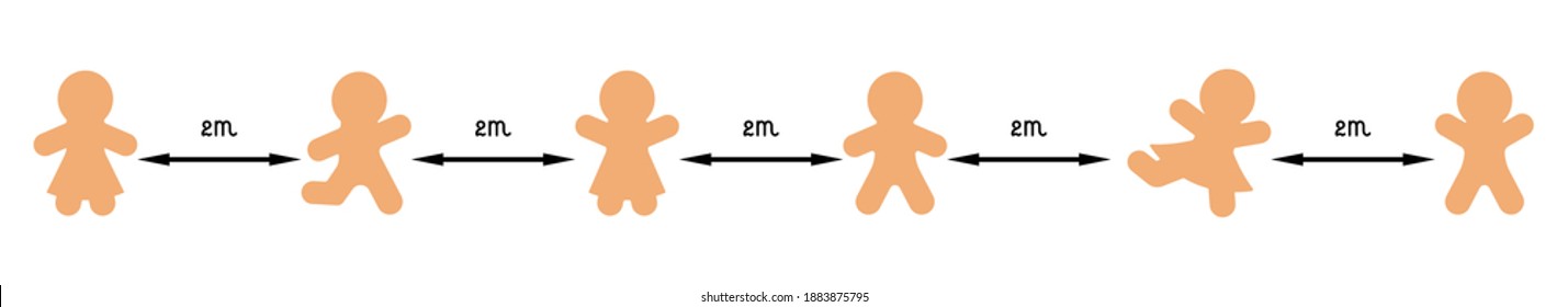 Social distance. Silhouettes of people with an arrow between them. Distance 2 meters. Measures taken due to the spread of the coronavirus infection COVID-19. Collection of vector icons. Isolated.