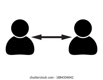Social distance symbol. Black icon of corona virus prevention. Keep phisical distancing against covid-19. Vector infographic with human body isolated on white background.
