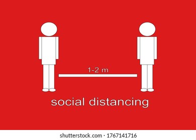 Social Distance symbol In an epidemic situation, Covid19. People in new normal should stand at a distance of 1-2 meters.flat vector illustration.