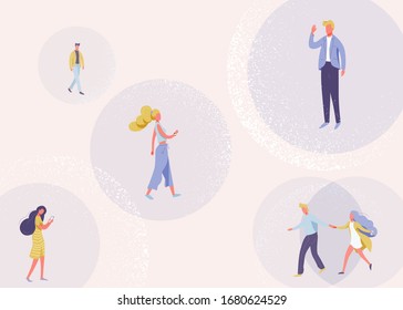 Social distance vector design concept. Pattern background about keep distance in public society people to protect each other. Crowd of people with distancing during an epidemic coronavirus disease.