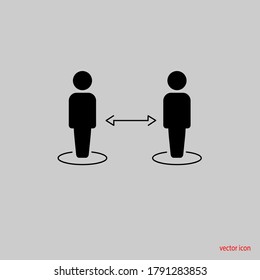icono del vector de distancia social. en un fondo gris. ilustración vectorial
