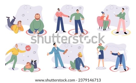 Social distance vector illustration. Avoiding crowded places is preventive measure against disease transmission Staying away from sick individuals reduces risk illness Society must unite to implement