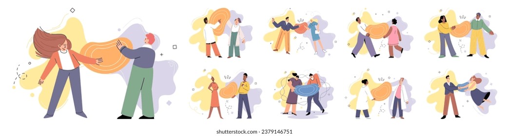 Social distance vector illustration. The social distance concept explores impact physical separation on society Maintaining distant relationship can lead to social issues Avoiding crowded places