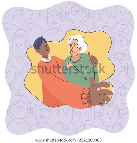 Social distance vector illustration. The social distance concept delves into societal implications physical separation Keeping distance from others can lead to social challenges Avoiding crowded