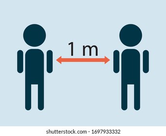 Social distance vector illustration. Self quarantine. Icons of people keeping a distance. Allowed distance.