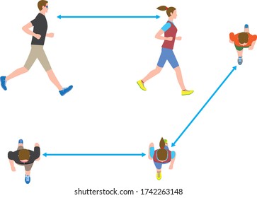 Social distance when jogging.Vector material
