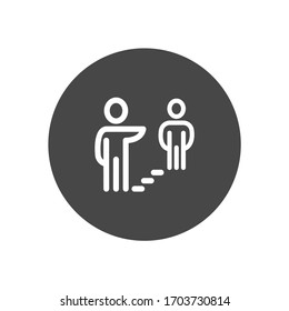 Social distance white colored vector line icon with dark background
