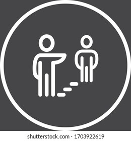 Social distance white colored vector line icon with dark background