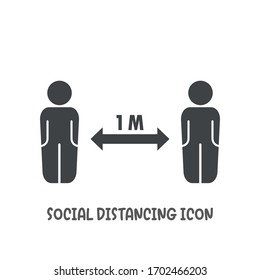 Soziale Distanzierung 1 Meter Symbol einfache Silhouette flache Vektorillustration Illustration auf weißem Hintergrund.