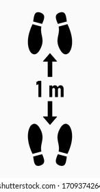 Social Distancing 1 Meter Keep Safe Distance Shoeprints Icon. Vector Image.
