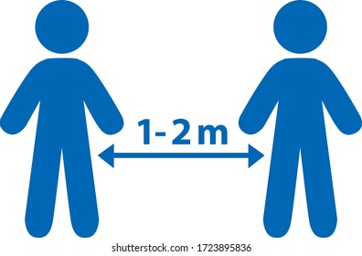 Social distancing. 1-2 meters distance between two people. Vector pictograms.