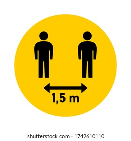 Social Distancing 1,5 m or 1,5 Metres Round Badge Icon. Vector Image.